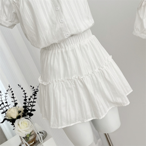 Zhenzhenjia Summer Fresh and Sweet White Cotton Embroidered Shirt and Skirt Two-piece Puff Sleeve First Love Suit for Women