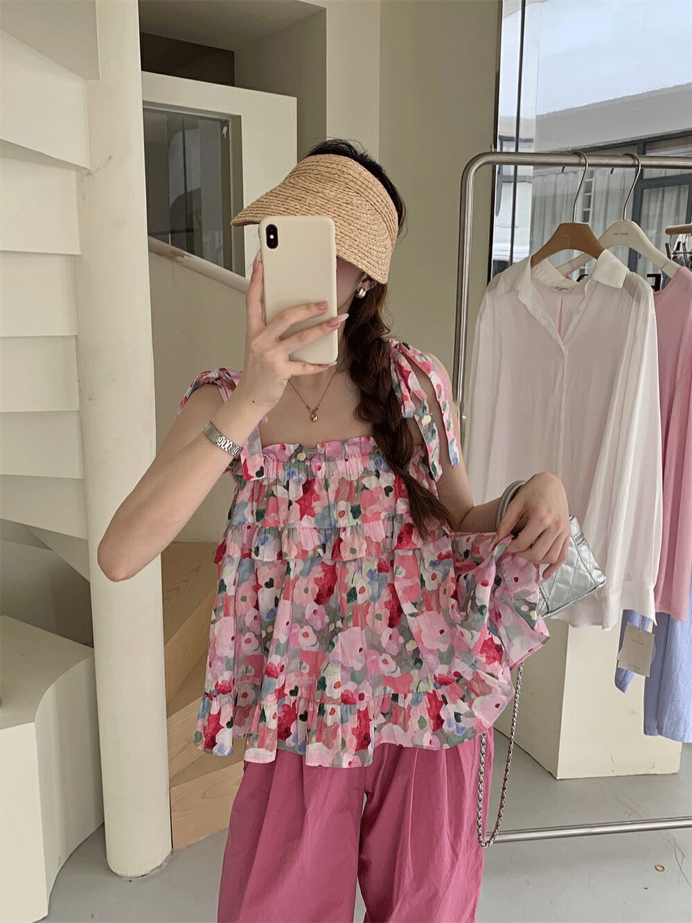 THE LEMON lemon green tea summer French resort style strappy lace suspender sleeve floral doll shirt for women