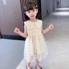 原版+拉鏈 女童夏季連衣裙2024公主裙透氣洋氣女寶無袖時髦紗裙