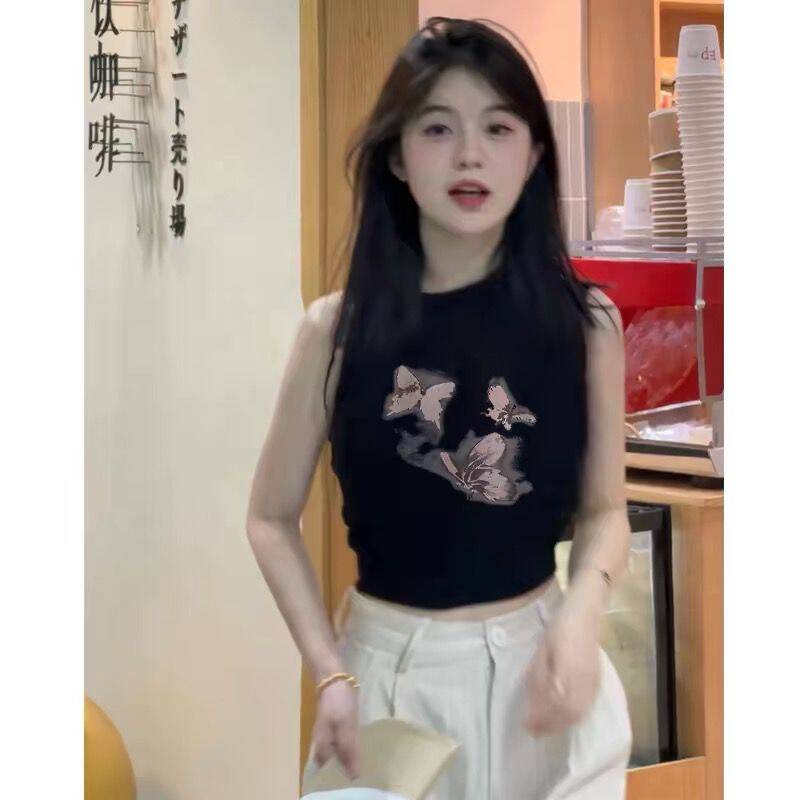 Pure cotton 210g 40 count Odell with stretch 92 cotton 8 spandex front printed short vest top for women