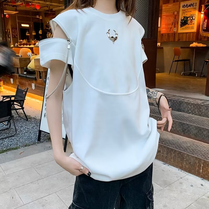 240g 32 pieces metal buckle decorative vest women's summer niche design sleeveless T-shirt loose waistcoat
