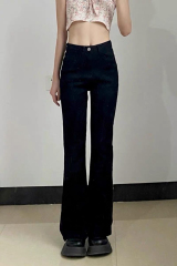 2024 Korean style high-waisted stretch micro-flare jeans for women, high-waisted slimming floor-length horse hoof pants