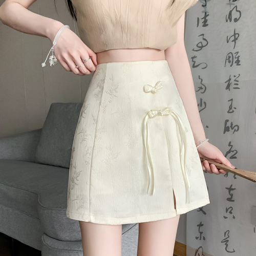 Video + Three-label retro ethnic style strappy A-line skirt for ladies with sweet crotch-covering solid color high-waisted skirt