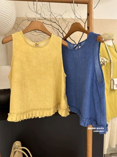 Designed hem fungus hem linen vest women's summer new loose slimming sleeveless top age-reducing doll shirt