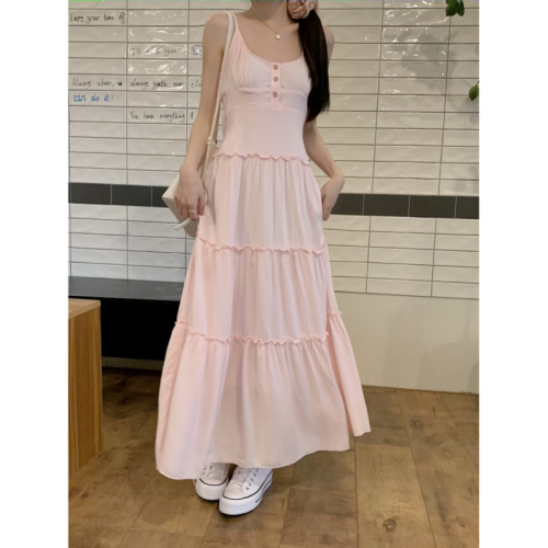 2024 summer pink suspender skirt for women spring and summer seaside white dress sweet cake long skirt waist skirt