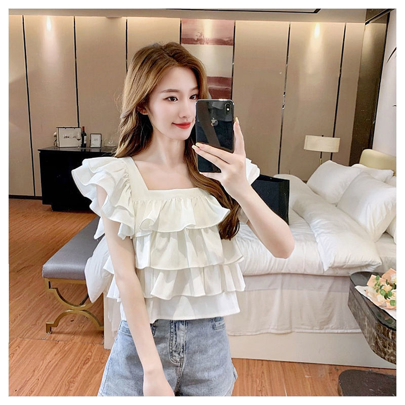 Ruffled age-reducing shirt for women, new summer design, discreet and stylish, backless lace-up sleeveless vest top