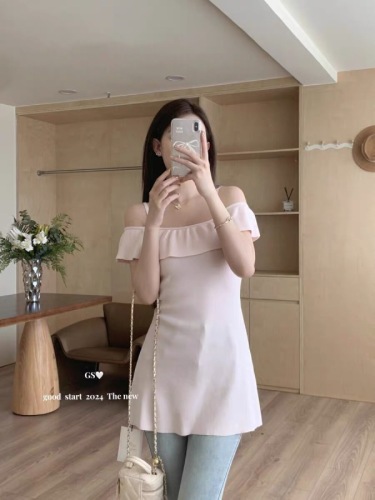 GS2024 new summer Korean version design ruffle suspender knitted skirt niche solid color sweet slim dress