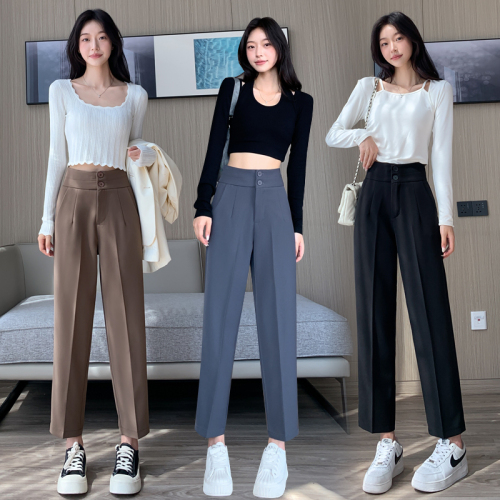 Video + Three Standards Simple Solid Color Nine-Point Pants Women's Retro Professional Cigarette Pants Small Foot Casual Pants Versatile