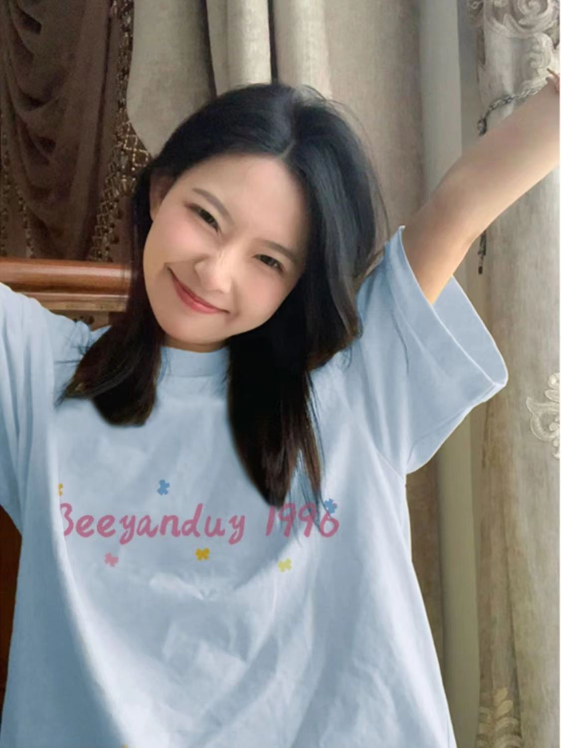 100% Cotton 21S 220g Printed T-Shirt 2024 New Spring Solid Color Sweet & Spicy Crew Neck Short-Sleeve Top for Women
