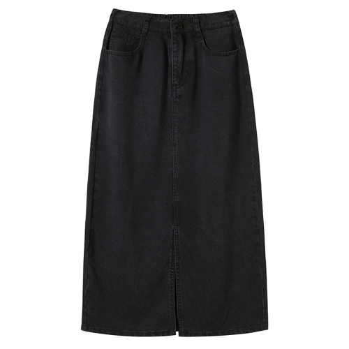 Real shot Lyocell Tencel mid-length skirt 2024 summer new black high-waisted semi-elastic slim and versatile skirt