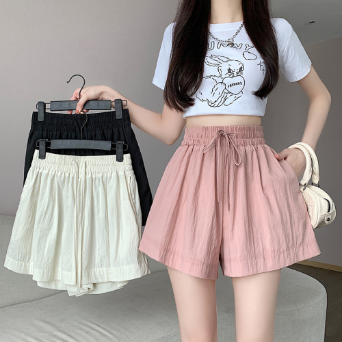 Women's new summer high-waisted, slim, loose, casual, ice silk shorts, wide-leg pants for small people