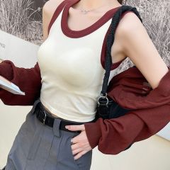 Guaranteed to be in stock - if out of stock, we will notify you Korean version of contrasting color all-in-one beautiful back for women, retro hottie vest with breast pads for women