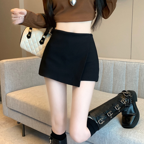 Black skirt for women, high-waisted, slim A-line skirt, new winter design, hip-hugging trouser skirt