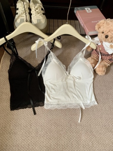 Real shot of lace bow strap camisole women's spring and summer pure lust style sexy hot girl top