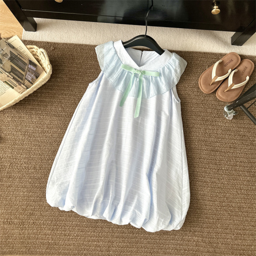 THETURE Elf skirt flower bud dress design blue sleeveless niche new style beautiful small fresh miu series