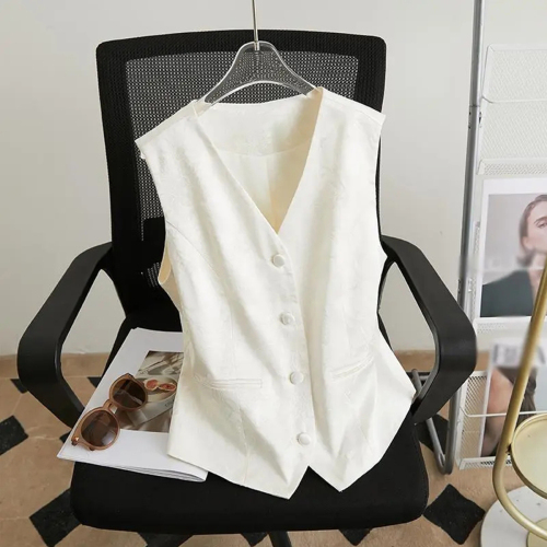 Quality inspector picture spring and summer new style drapey short suit vest feminine temperament slim V-neck satin jacquard vest