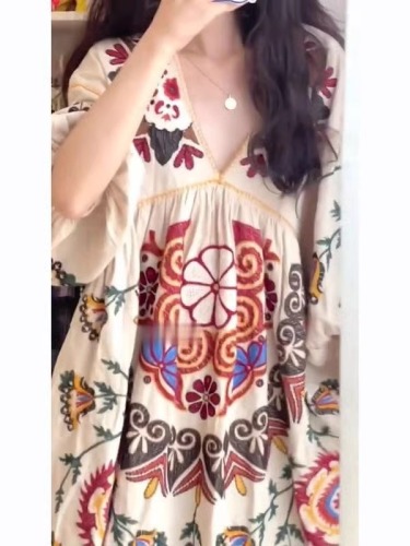 Sanya Travel Wear Yunnan Ethnic Style Clothes Thailand Bohemian Travel Seaside Vacation Beach Dress