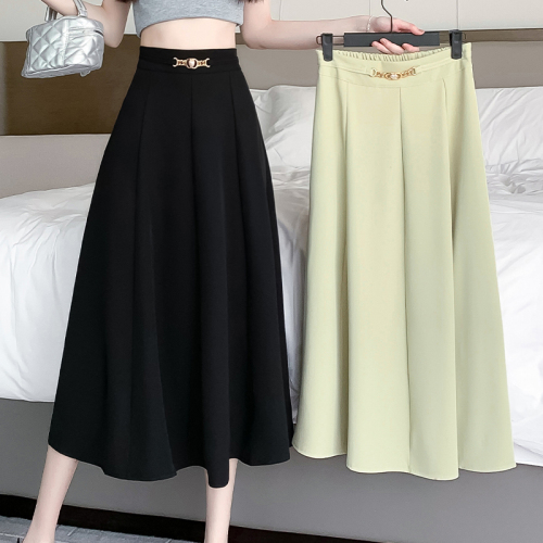 Video + Three Standards Niche Design Lady's Skirt High Waist Loose Hip Covering Mid-Length A-Line Skirt