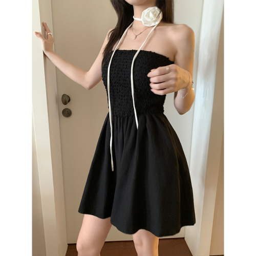 Actual shot 24 summer design pure desire tube top dress small waist pleated temperament niche A-line short skirt