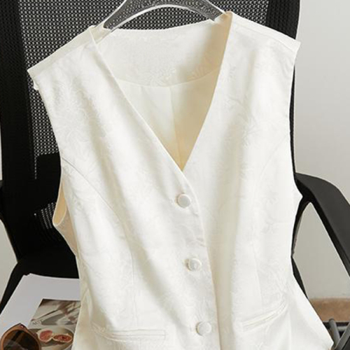 Quality inspector picture spring and summer new style drapey short suit vest feminine temperament slim V-neck satin jacquard vest