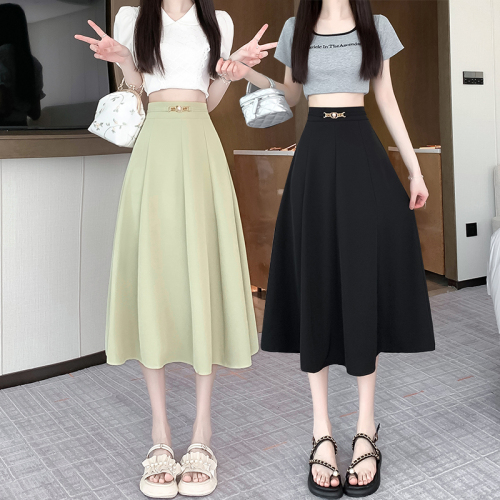 Video + Three Standards Niche Design Lady's Skirt High Waist Loose Hip Covering Mid-Length A-Line Skirt