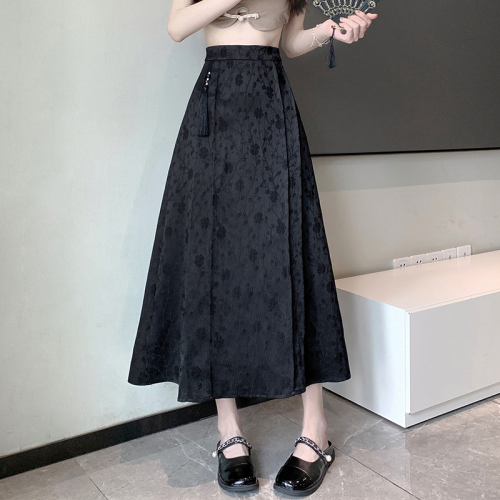 New Chinese style skirt for women summer mid-length high-waisted retro Chinese style jacquard A-line umbrella skirt