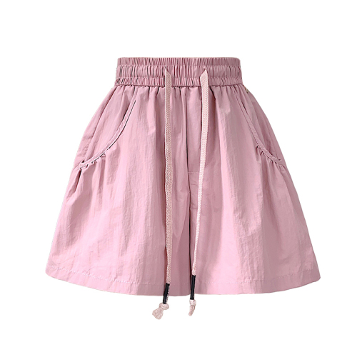 Elastic waist pink casual shorts for women summer new drawstring high waist loose a-line quick-drying wide-leg pants