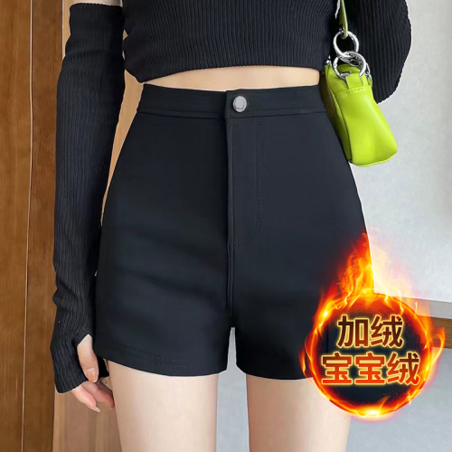 New winter velvet outer wear elastic shorts for women high waist black slim versatile outer wear boot pants trendy