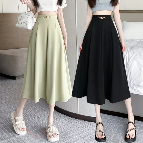 Video + Three Standards Niche Design Lady's Skirt High Waist Loose Hip Covering Mid-Length A-Line Skirt