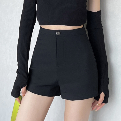 New winter velvet outer wear elastic shorts for women high waist black slim versatile outer wear boot pants trendy