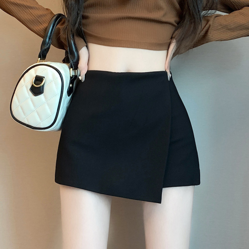 Black skirt for women, high-waisted, slim A-line skirt, new winter design, hip-hugging trouser skirt