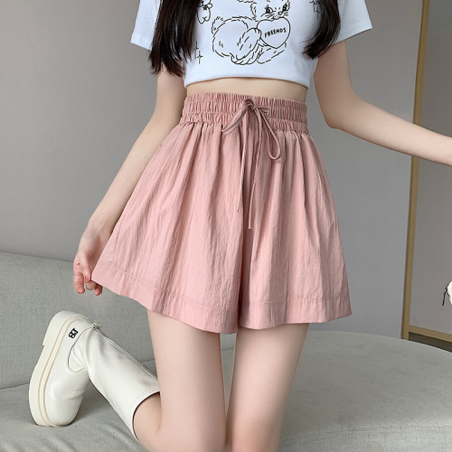 Women's new summer high-waisted, slim, loose, casual, ice silk shorts, wide-leg pants for small people