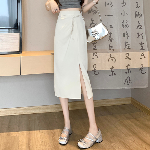 Video + Three Standards Niche Simple Design Skirt Women's Casual High Waist Mid-Length Crotch Covering A-Line Skirt