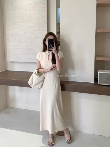 New Chinese style white space moonlight new Chinese style improved cheongsam dress knitted slimming long skirt