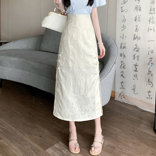 Video + Three Standards Retro Chinese Style High Waist Skirt Women's Slimming Hip Covering Solid Color Mid-Length A-Line Skirt