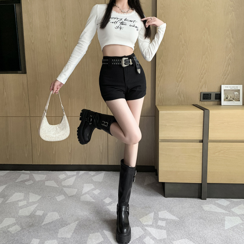 Hot girl tight shorts new women's winter thickening slimming black American hot pants sexy wide leg pants