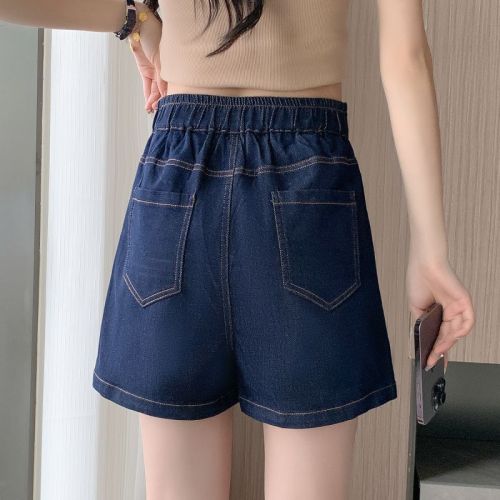 Real shot of summer loose large size elastic waist casual quarter jeans for fat girls slimming high waist wide leg Tencel shorts