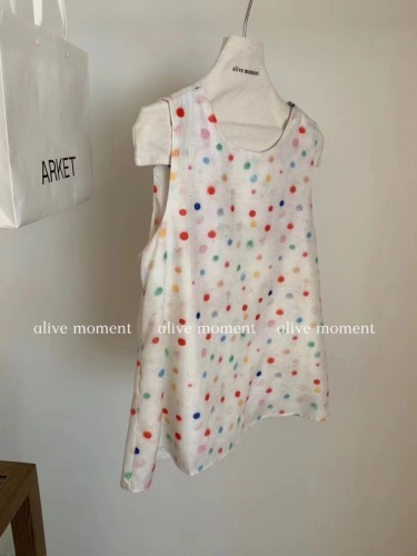 2024 Summer Dopamine Color Polka Dot Vest Knotted Vibrant Girly Top