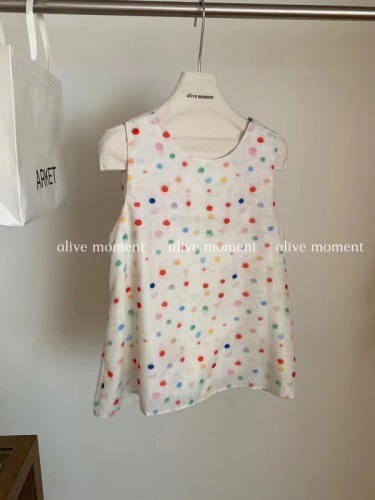 2024 Summer Dopamine Color Polka Dot Vest Knotted Vibrant Girly Top