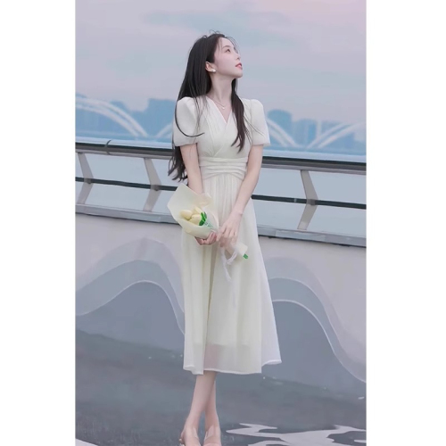 2024 new summer style Hepburn style waist long skirt summer dress high-end temperament high-end skirt women's clothing