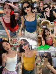 Solid color versatile double shoulder straps beautiful back bra fixed cup gathered slim inner wear outer bottoming vest for women summer