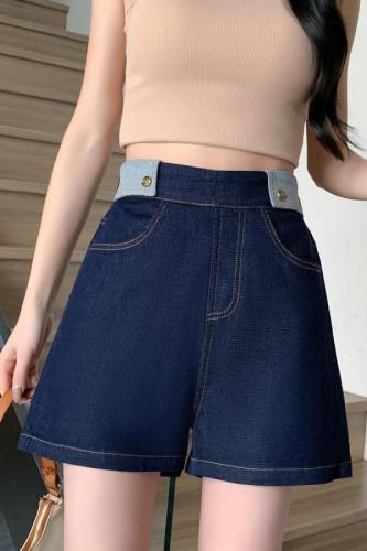 Real shot of summer loose large size elastic waist casual quarter jeans for fat girls slimming high waist wide leg Tencel shorts