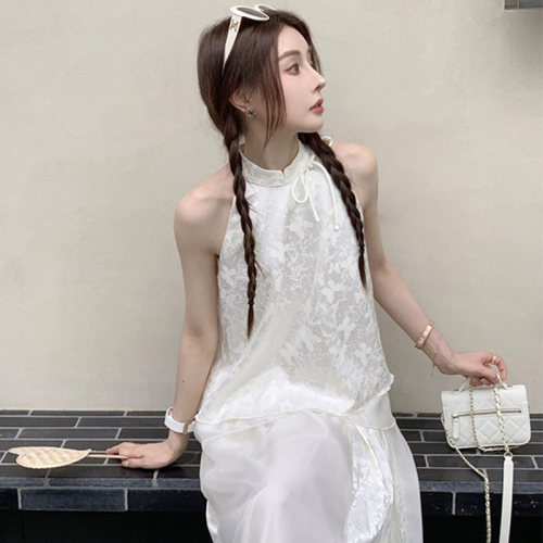 Official picture jacquard lined white tea glazed new Chinese style national style butterfly top and skirt suit for women