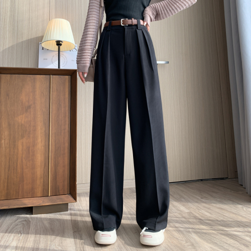 Video + Three Standards Retro Straight Casual Suit Pants Women's Simple Solid Color High Waisted Wide Leg Pants Trousers OL