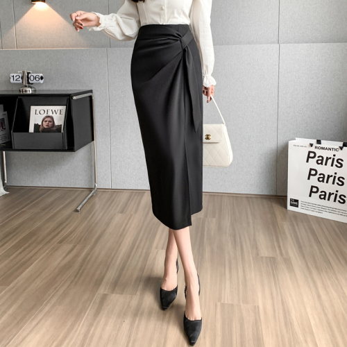 Video + Three Standards High-waisted mid-length slit skirt Autumn new niche design professional skirt