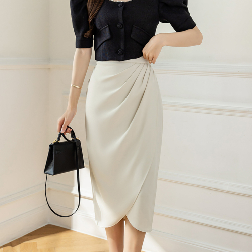 Video + Three Standards Niche Retro Hip Skirt Women's Korean Style High Waist Slit One Step Skirt