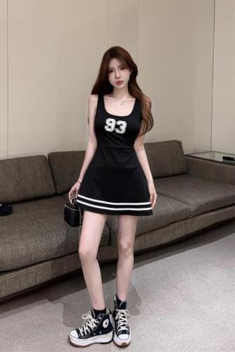 Hot girl sports casual daily outer wear niche digital print suspender dress versatile slimming A-line skirt