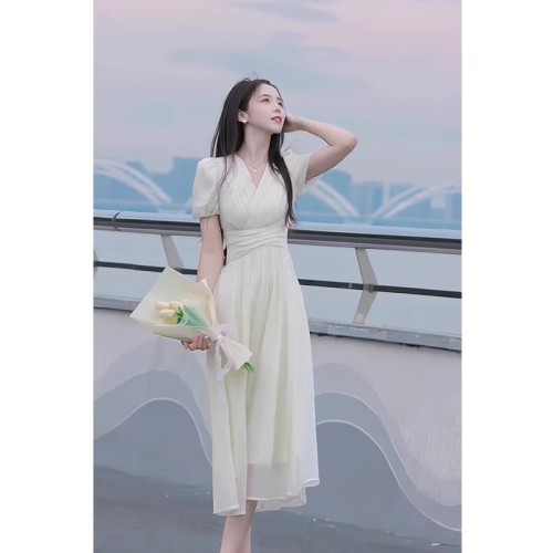 2024 new summer style Hepburn style waist long skirt summer dress high-end temperament high-end skirt women's clothing