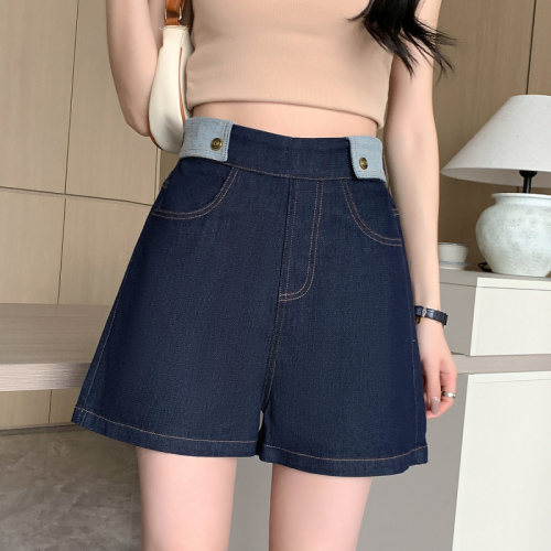 Real shot of summer loose large size elastic waist casual quarter jeans for fat girls slimming high waist wide leg Tencel shorts