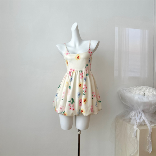 CallmeEar//original Baileys flower print dress summer design niche suspender skirt